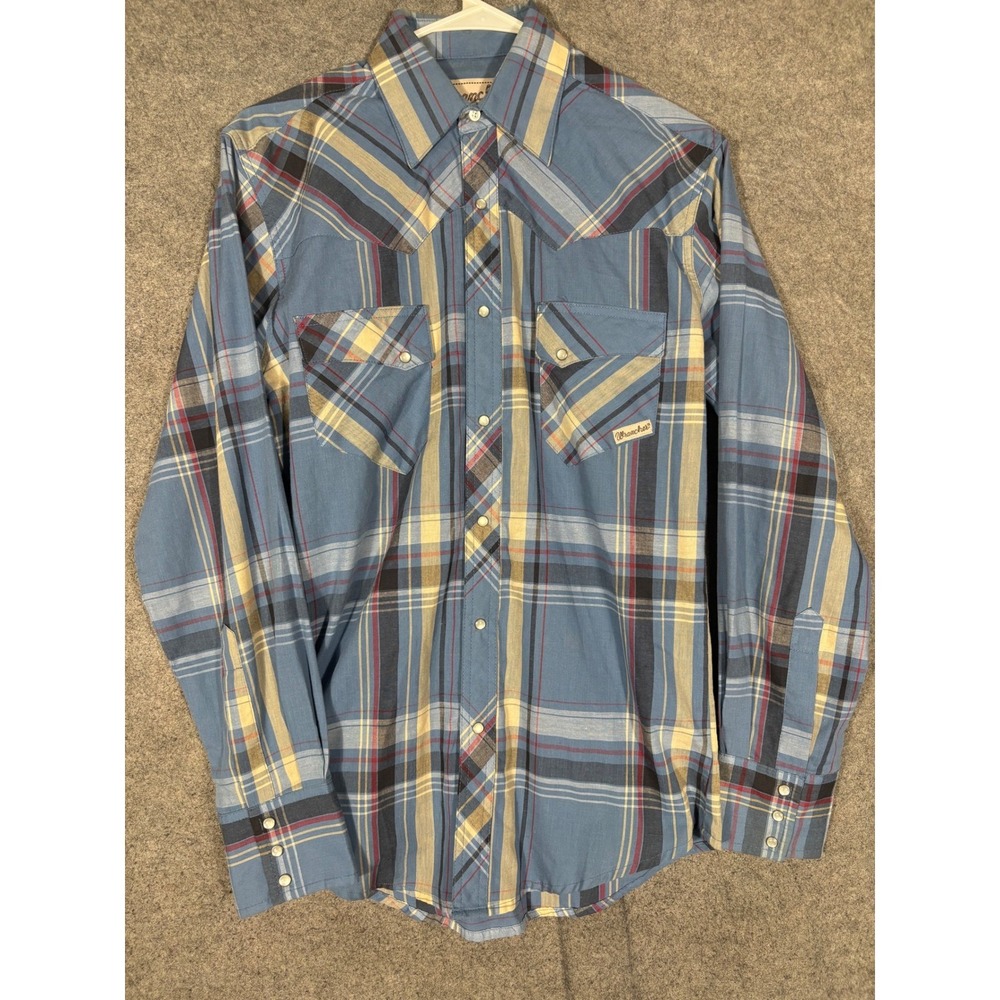 Wrancher by Wrangler Mens Blue Plaid Pearl Snap Western Shirt MTW1069 Small